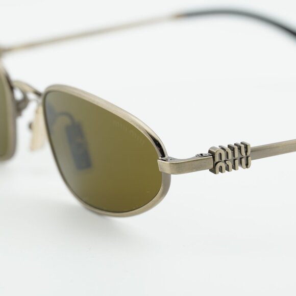 Miu Miu MUA52S 26C09Z Sunglasses Old Gold Rectangle Frame, Dark Brown Lenses main image 7